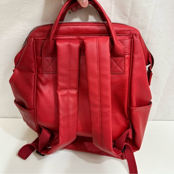 Women’s Red Leather Backpack & Floral Wallet - Picture 4 of 9
